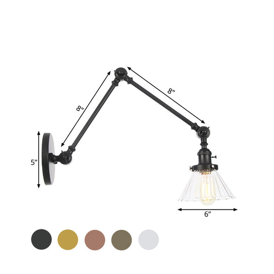 Industrial Cone Wall Light With Clear/Amber Glass And Arm - Black/Bronze/Brass (8+8/8+8+8)