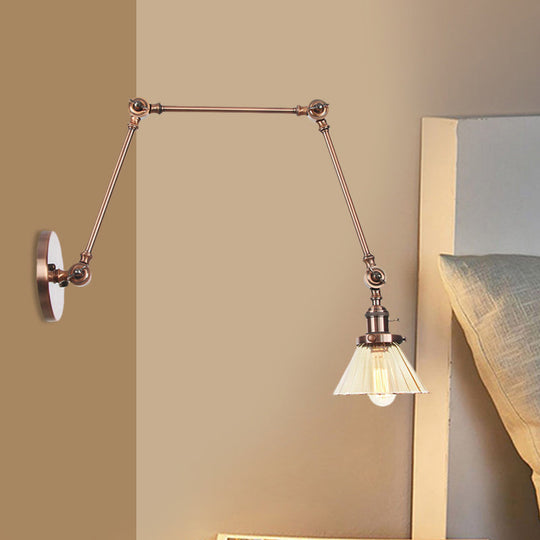 Industrial Cone Wall Light With Clear/Amber Glass And Arm - Black/Bronze/Brass (8+8/8+8+8)