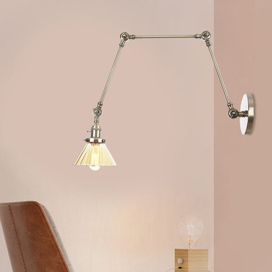 Industrial Cone Wall Light With Clear/Amber Glass And Arm - Black/Bronze/Brass (8+8/8+8+8)