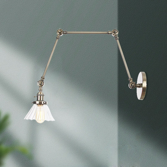 Industrial Cone Wall Light With Clear/Amber Glass And Arm - Black/Bronze/Brass (8+8/8+8+8)