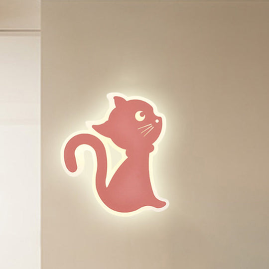 Sleek Metal Kitten Wall Light - Vibrant Macaron Colors For Bedroom Or Kindergarten