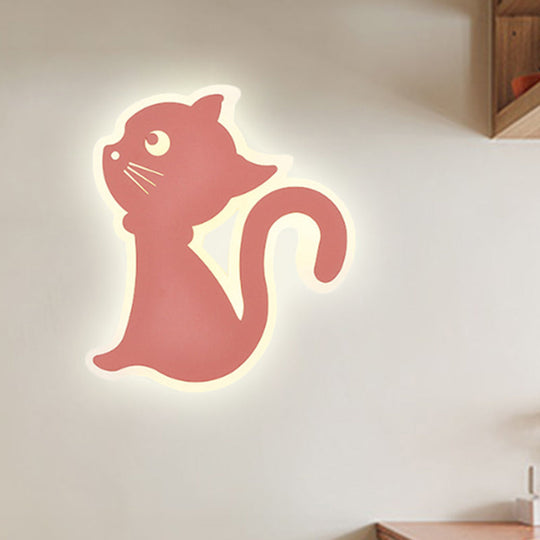 Sleek Metal Kitten Wall Light - Vibrant Macaron Colors For Bedroom Or Kindergarten