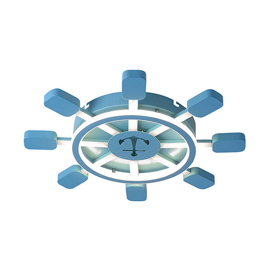 Blue Nautical Rudder Led Ceiling Light With Anchor Metal Lamp - Perfect For Kid’s Bedrooms