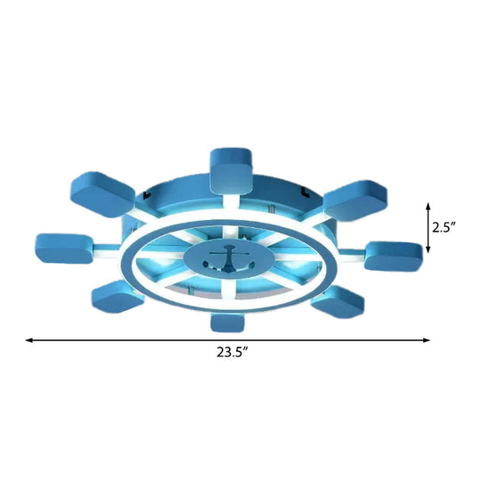 Blue Nautical Rudder Led Ceiling Light With Anchor Metal Lamp - Perfect For Kid’s Bedrooms