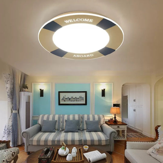 Cartoon Led Flush Mount Ceiling Light For Child’s Bedroom Swim Ring Blue