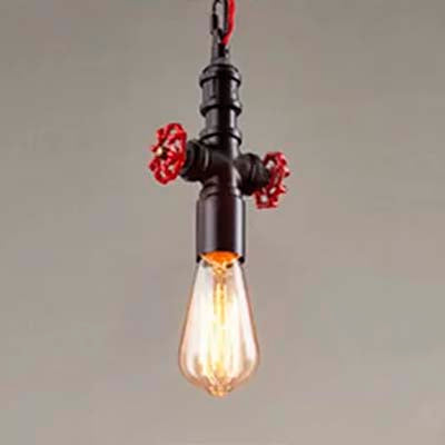 Farmhouse Style Valve Pendant Light - Black/Bronze Metal Finish With 1 Bulb For Restaurant Ceilings