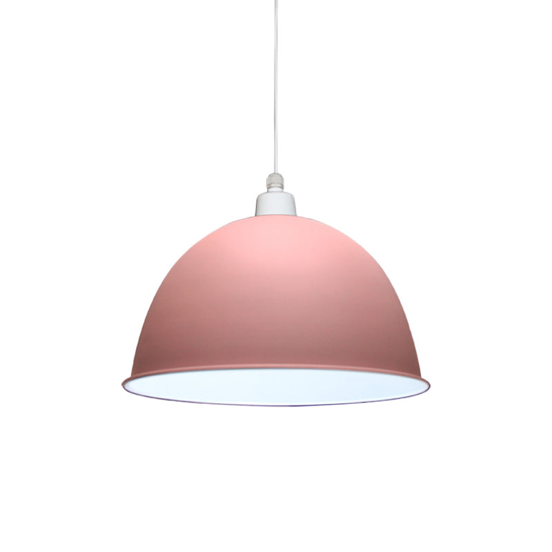 Nordic Style Grey/Pink Hanging Pendant Lamp With Metal Dome Shade - Ideal For Dining Room