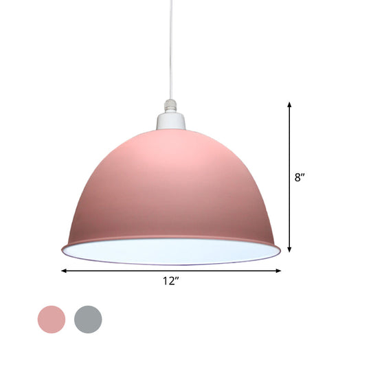 Nordic Style Hanging Pendant Lamp - Grey/Pink Suspended Light With Metal Dome Shade