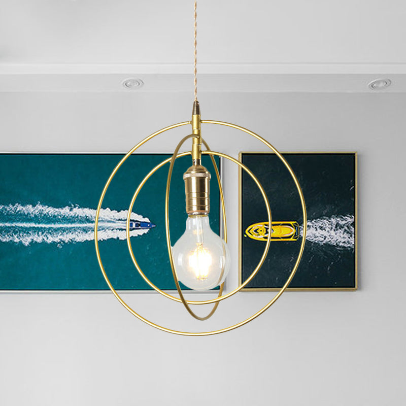 Minimalist Gold Pendant Lamp Fixture - 3-Ring Hanging Light For Living Room