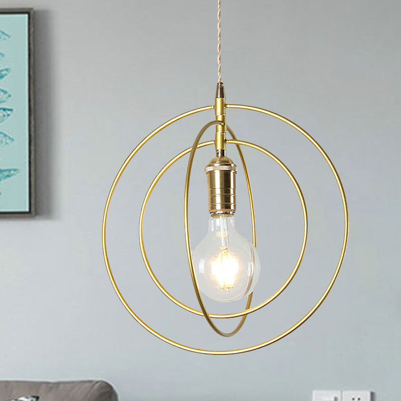 Minimalist Gold Pendant Lamp Fixture - 3-Ring Hanging Light For Living Room