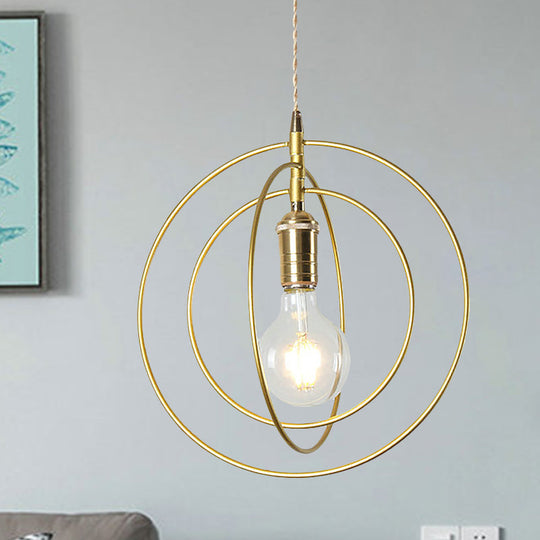 Minimalist Gold Pendant Lamp Fixture - 3-Ring Hanging Light For Living Room