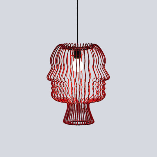 Modern 1-Head Red Metallic Pendant Light With Suspended Arc Cage - Ceiling Fixture