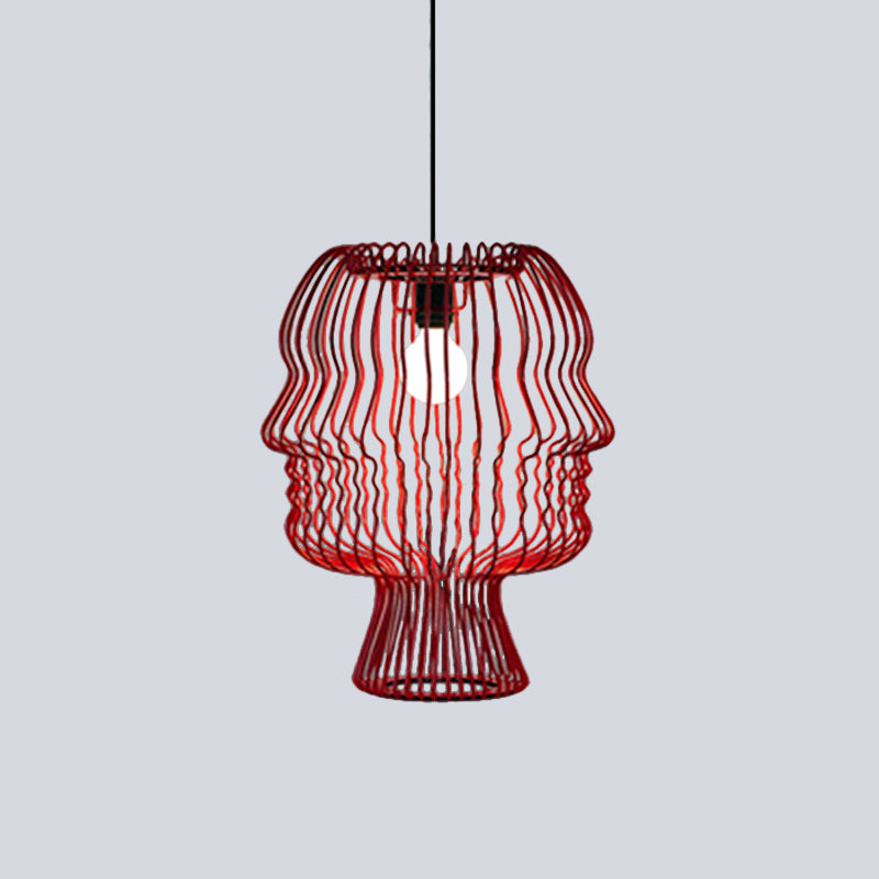 Red Arc Cage Pendant Light With Modern Style - Metallic Finish