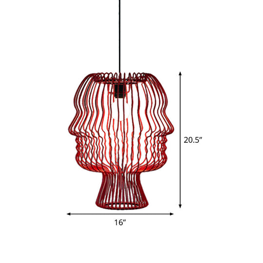 Red Arc Cage Pendant Light With Modern Style - Metallic Finish