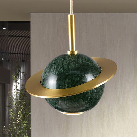 Modern Led Marble Sphere Ceiling Pendant Lamp With Trapped Ring - White/Black/Green Finish Green