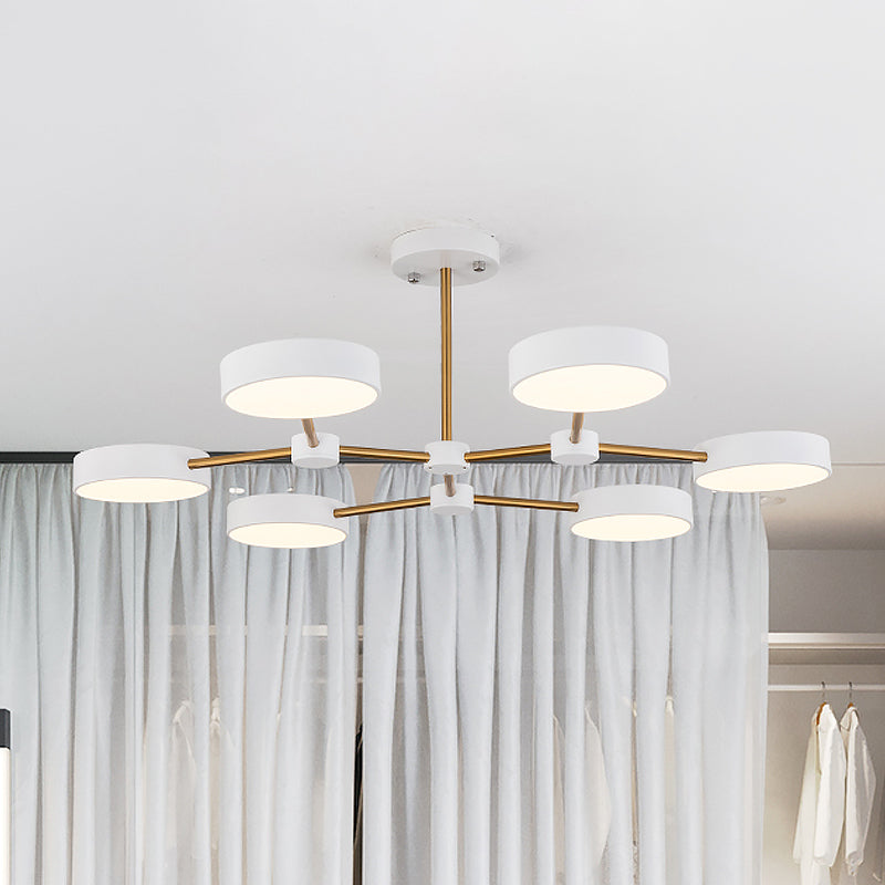 Modern Drum Pendant Chandelier Metallic Finish 6 Lights Black/White Hanging Ceiling Lamp White