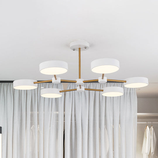 Modern Drum Pendant Chandelier Metallic Finish 6 Lights Black/White Hanging Ceiling Lamp White