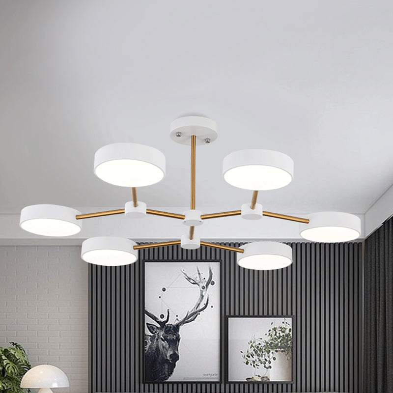 Modern Drum Pendant Chandelier Metallic Finish 6 Lights Black/White Hanging Ceiling Lamp