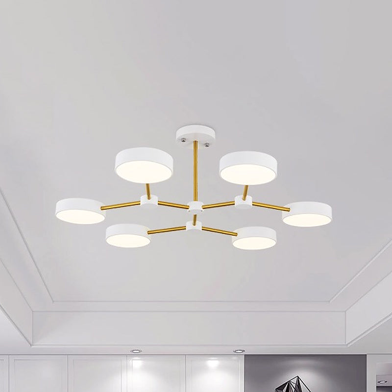 Modern Drum Pendant Chandelier Metallic Finish 6 Lights Black/White Hanging Ceiling Lamp