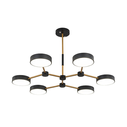 Modern Drum Pendant Chandelier Metallic Finish 6 Lights Black/White Hanging Ceiling Lamp