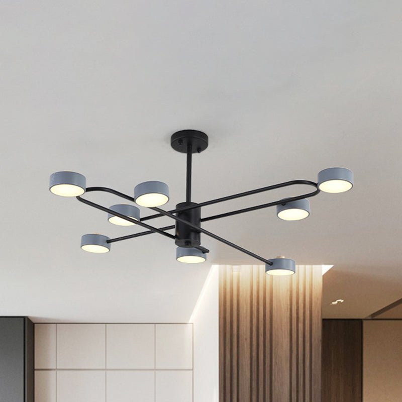 Minimalist Grey Living Room Chandelier with Drum Iron Shade 8 Heads Ceiling Pendant Light Grey