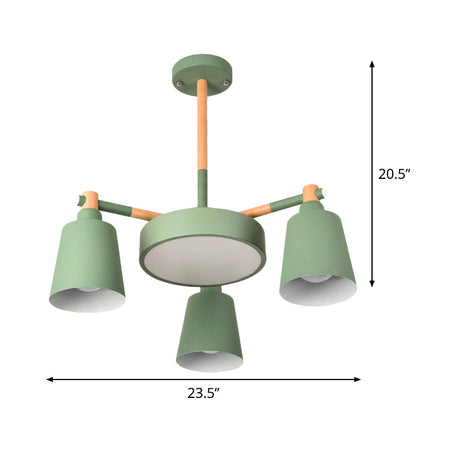 Modern Metal Chandelier With Radial Design And 3/5 Bulbs - Grey/Green Barrel Drum Pendant