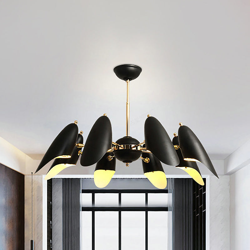 Modern Black Iron Chandelier Bevel Cut Design 8 Bulbs Ceiling Pendant Lamp for Living Room Black