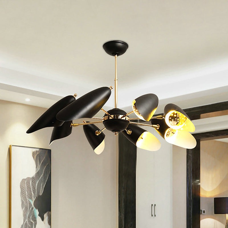 Modern Black Iron Chandelier Bevel Cut Design 8 Bulbs Ceiling Pendant Lamp for Living Room Black