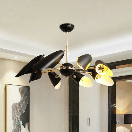 Modern Black Bevel-Cut Hanging Chandelier - 8 Bulb Iron Ceiling Pendant Lamp For Living Room