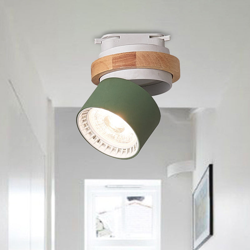 Adjustable Led Grey/Green/White Flush Mount: Modern Metallic Cylindrical Lighting In Macaron Style