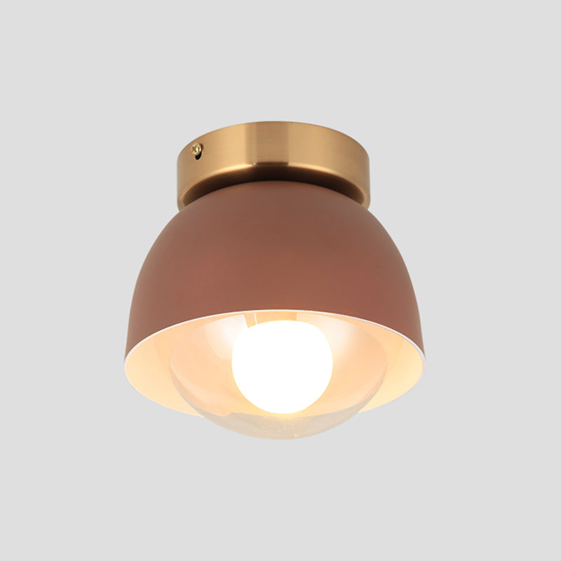 Modern Iron Dome Flush Mount Ceiling Lamp With 1 Head Lighting - Coffee Shade