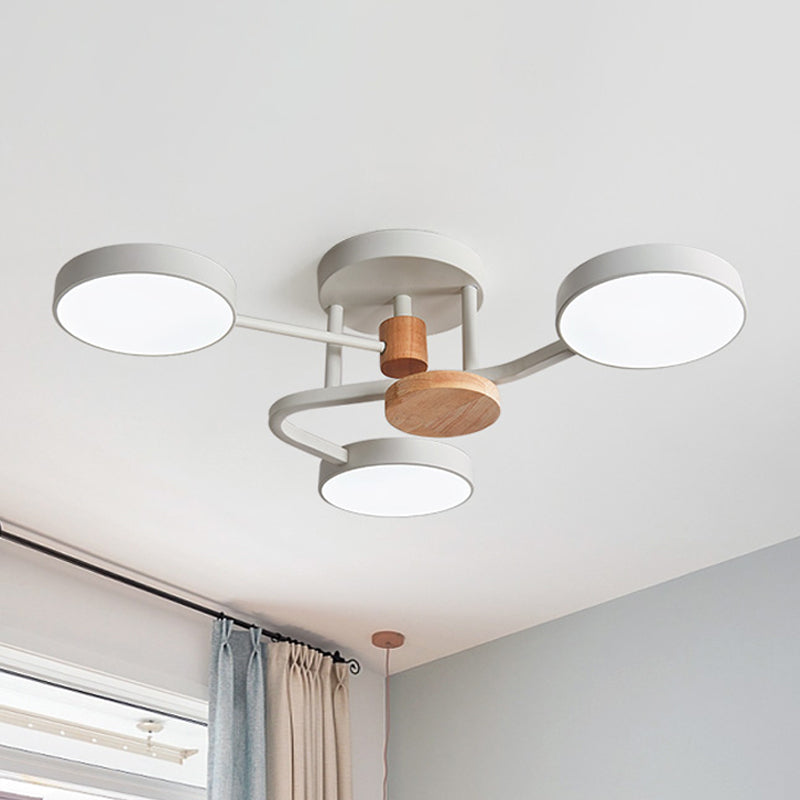 Macaron Metallic Led Flush Mount Lamp In Grey/White/Green - Round Semi-Flush Fixture With Curved