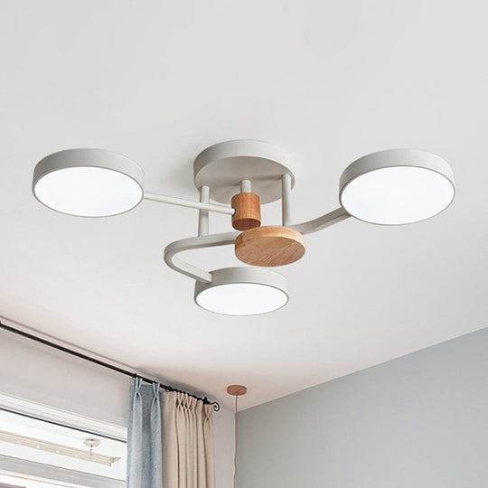 Macaron Metallic Led Flush Mount Lamp In Grey/White/Green - Round Semi-Flush Fixture With Curved