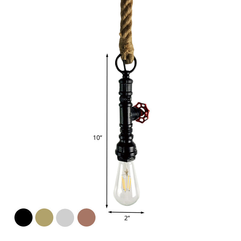 Vintage Pipe And Valve Iron Pendant Light: 1 Bulb Bar Hanging Ceiling Lamp In Black/Silver/Copper
