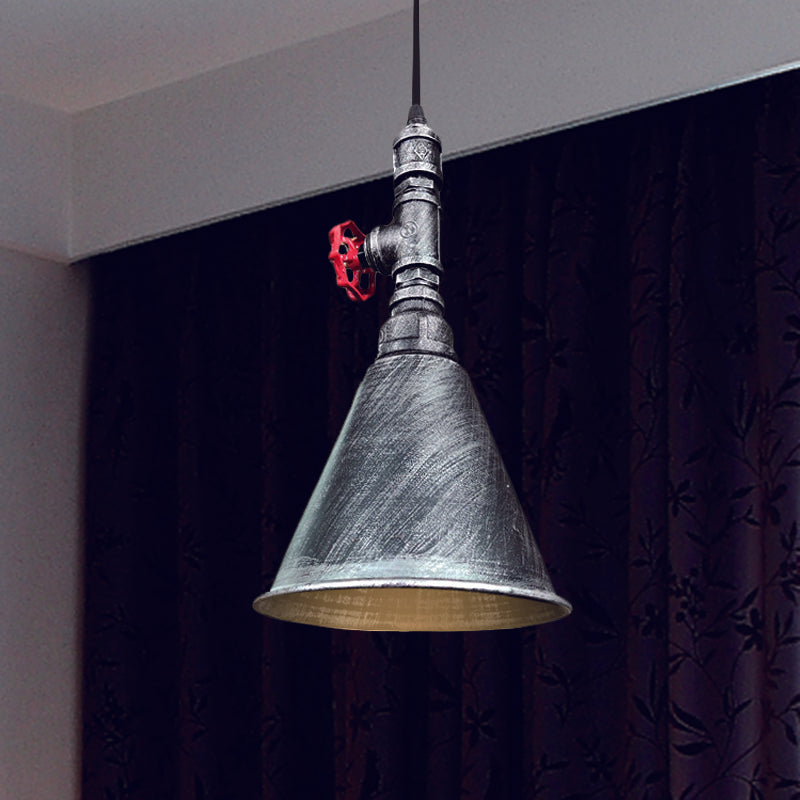 Farmhouse Iron Pendant Lamp Fixture - 1-Bulb Conical Down Lighting Black/Silver/Gold Finish Perfect