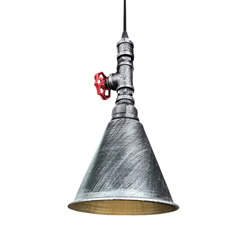 Farmhouse Iron Pendant Lamp Fixture - 1-Bulb Conical Down Lighting Black/Silver/Gold Finish Perfect