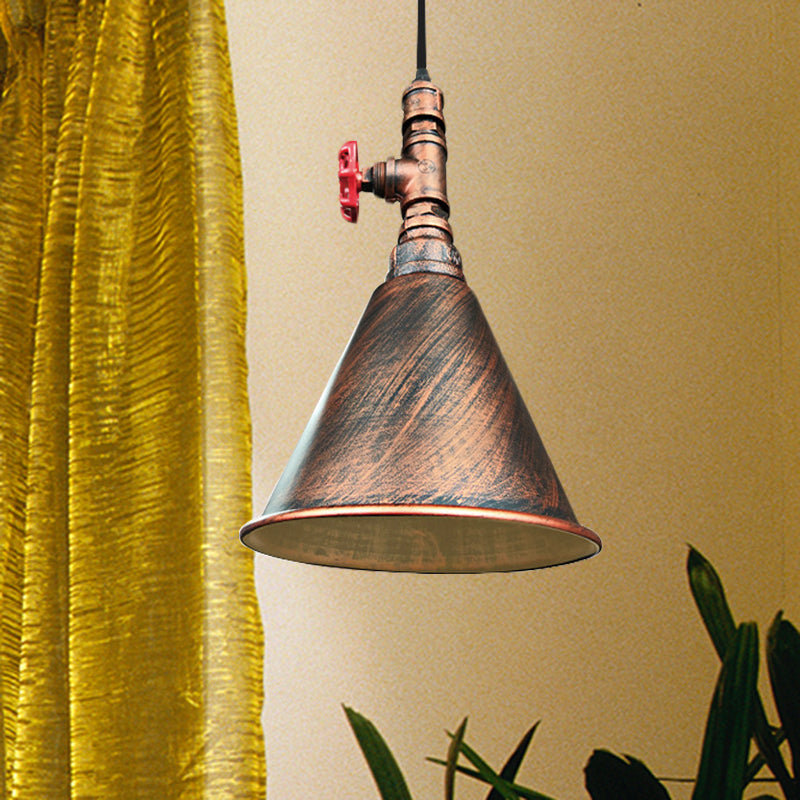 Farmhouse Iron Pendant Lamp Fixture - 1-Bulb Conical Down Lighting Black/Silver/Gold Finish Perfect