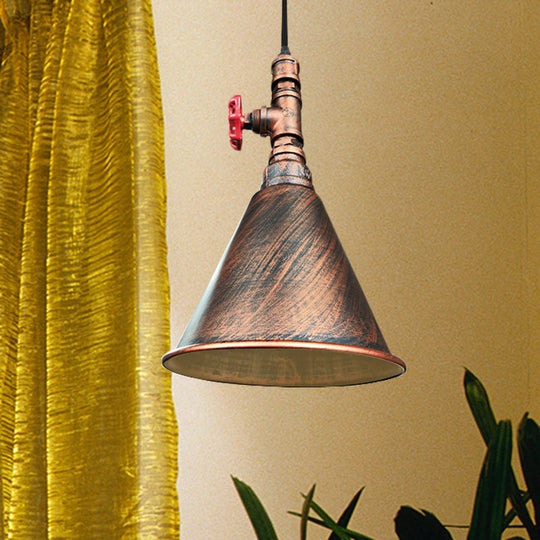 Farmhouse Iron Pendant Lamp Fixture - 1-Bulb Conical Down Lighting Black/Silver/Gold Finish Perfect