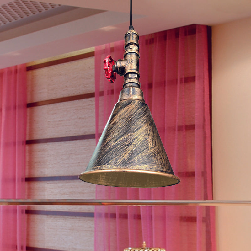 Farmhouse Iron Pendant Lamp Fixture - 1-Bulb Conical Down Lighting Black/Silver/Gold Finish Perfect