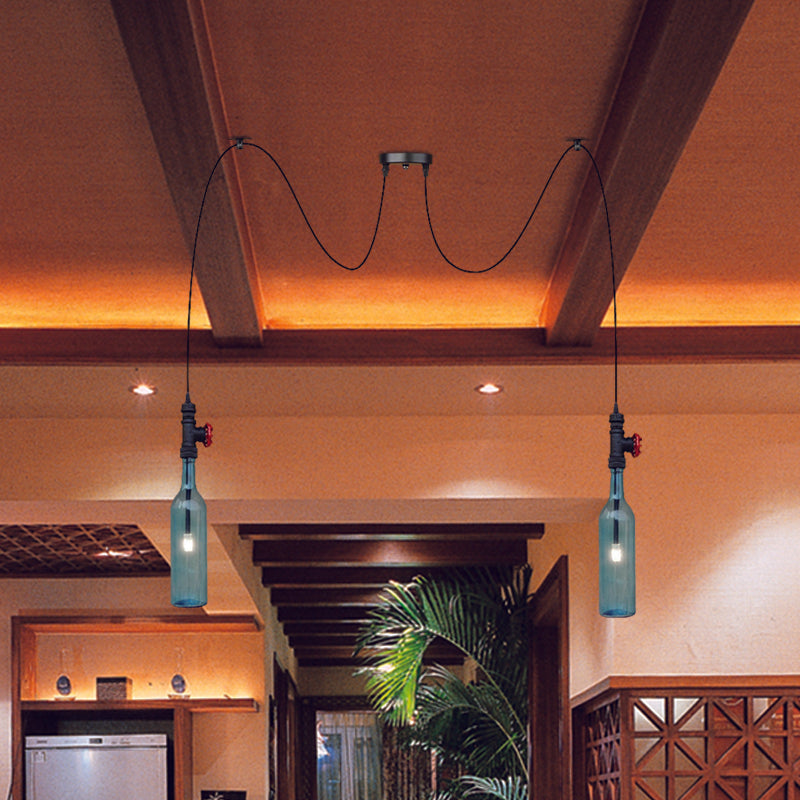 Vintage Blue Glass Black Swag Cluster Pendant Light With Hanging Lamp Kit - Suitable For Restaurants