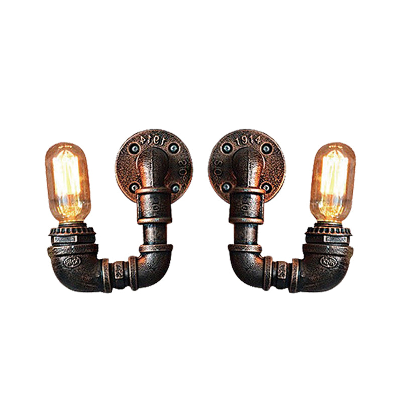 Antiqued Black/Rust/Gold Double Arm Sconce - 2-Light Metallic Wall Lamp For Restaurants