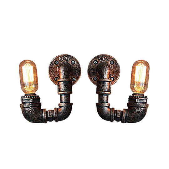 Antiqued Black/Rust/Gold Double Arm Sconce - 2-Light Metallic Wall Lamp For Restaurants