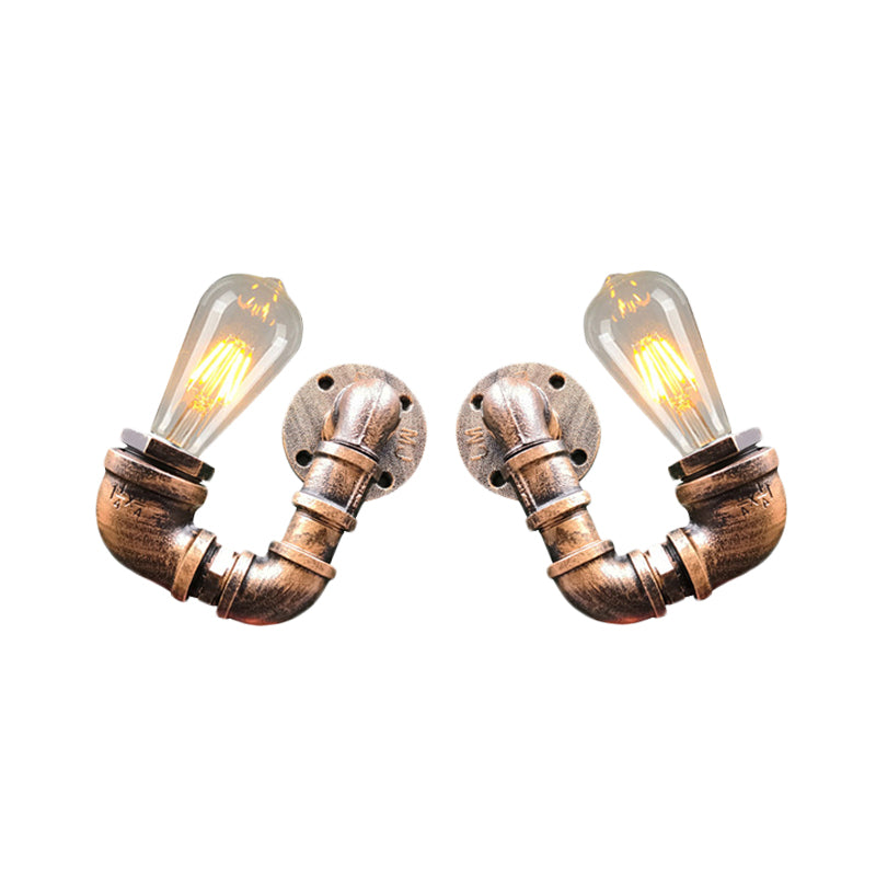 Antiqued Black/Rust/Gold Double Arm Sconce - 2-Light Metallic Wall Lamp For Restaurants