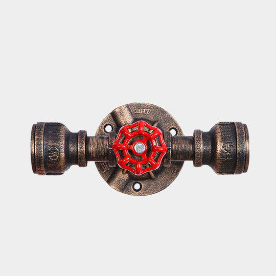 Antique Bronze Pipe And Valve Wall Sconce - 1 Light Lamp 8/10 Width