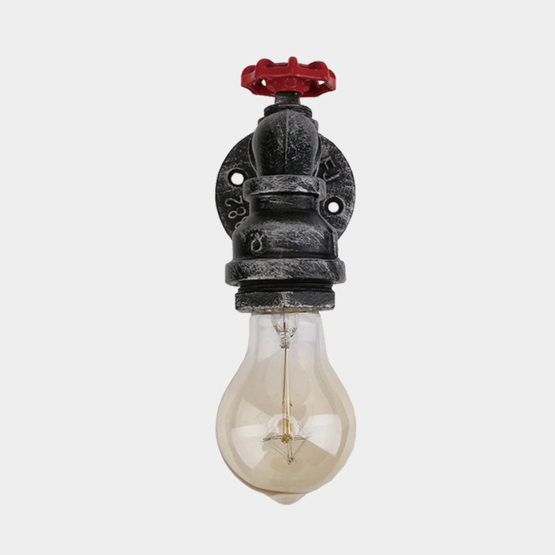 Black Industrial Metal Pipe And Valve Wall Mount Lamp For Balcony - 1/2-Light Lighting Fixture