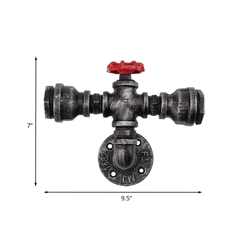 Black Industrial Metal Pipe And Valve Wall Mount Lamp For Balcony - 1/2-Light Lighting Fixture