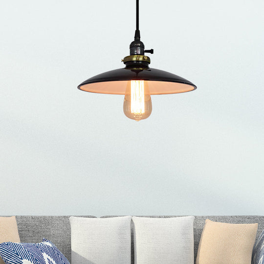 Vintage Metal Flared Hanging Pendant Lamp – 1-Light Ceiling Light For Balcony In White/Black