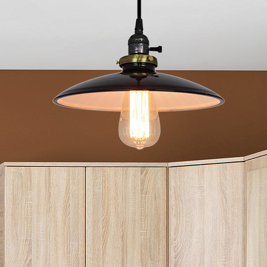 Vintage Metal Flared Hanging Pendant Lamp – 1-Light Ceiling Light For Balcony In White/Black