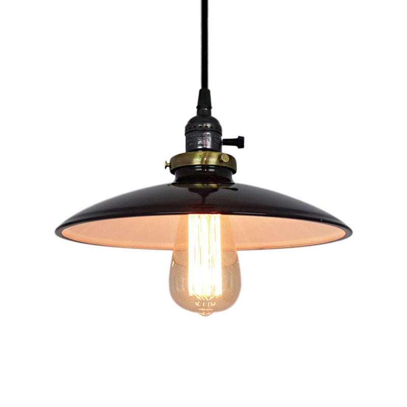 Vintage Metal Flared Hanging 1-Light Pendant Lamp For Balcony Ceiling In White/Black