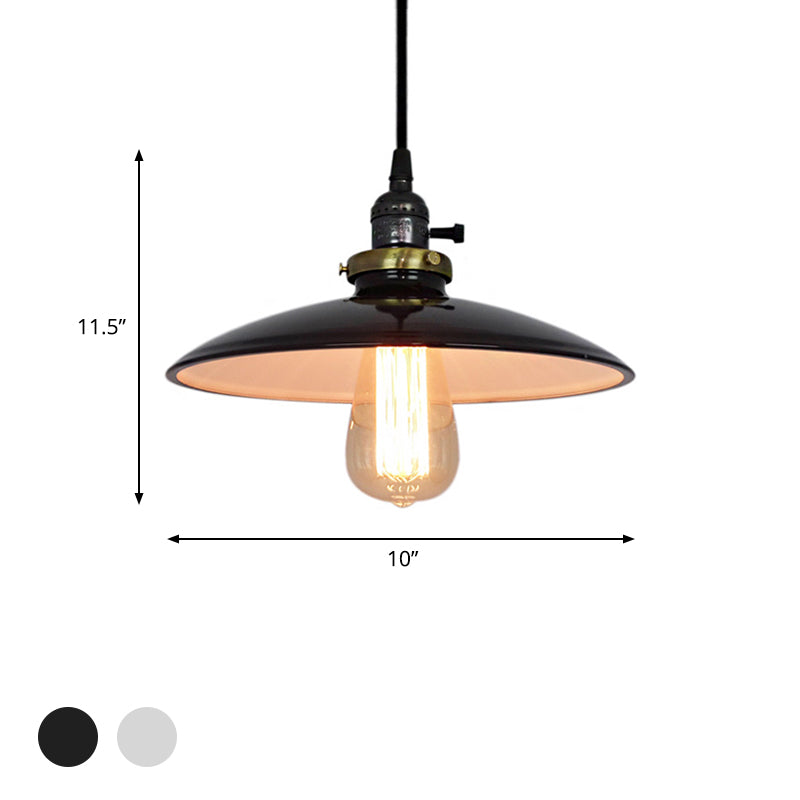 Vintage Metal Flared Hanging Pendant Lamp – 1-Light Ceiling Light For Balcony In White/Black